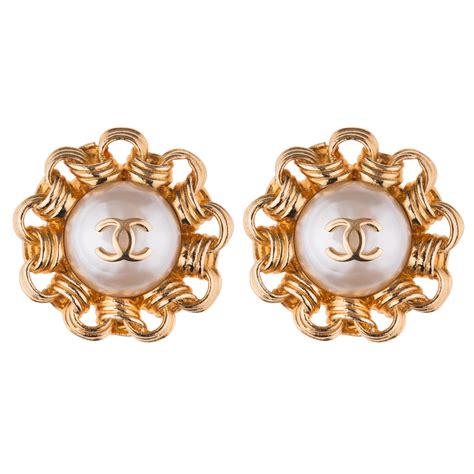 chanel white flower pearl cc piercing earrings|Chanel vintage earrings pearl.